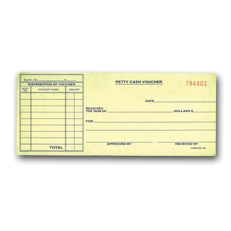 Asp Petty Cash Voucher, 8 1/2" X 3 1/2", 1000 Per Pack Pk 847